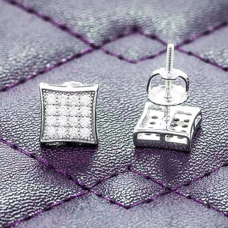 Hip Hop 925 Sterling Silver Mens Womens Earrings Fine Jewelry VVS Moissanite Square Cluster Iced 7MM Passes Diamond Tester