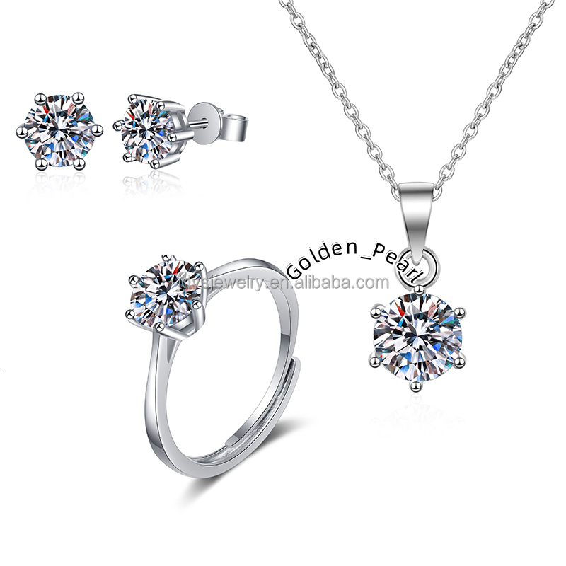 925 Sterling Silver Moissanite Engagement Bridal Jewelry Set for Wedding Women Moissanite Ring Earrings Necklace