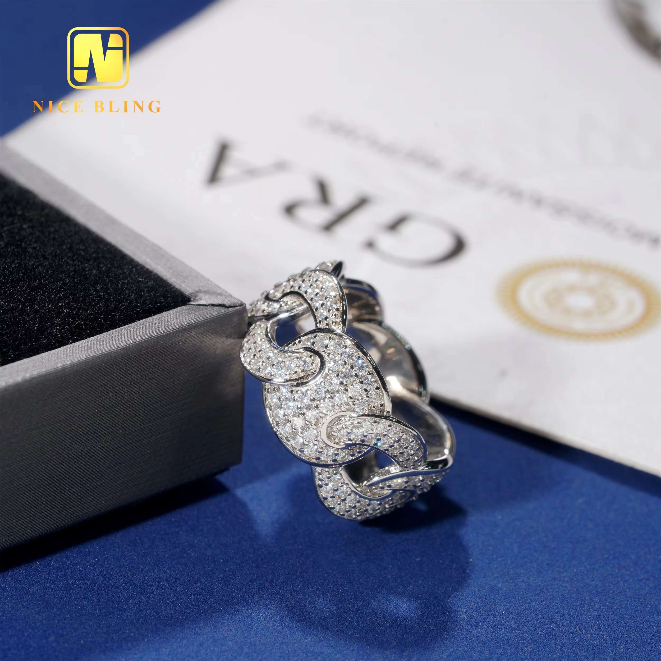 Unisex Hip Hop Moissanite Cuban Rings 925 Sterling Silver Iced Out Jewelry Cheap Price Lab Diamond Cuban Rings