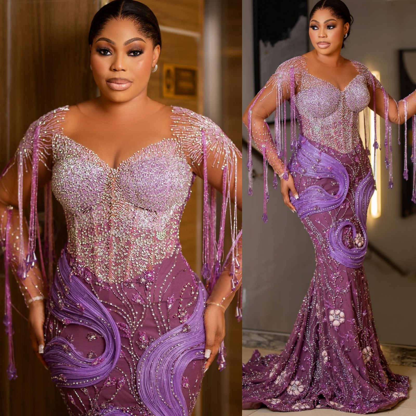 Mermaid Heather Prom Dresses 2025 Crystals Beaded Tassels Sequined Evening Formal Party Second Birthday Engagement Gowns Plus Size Dress For Special O