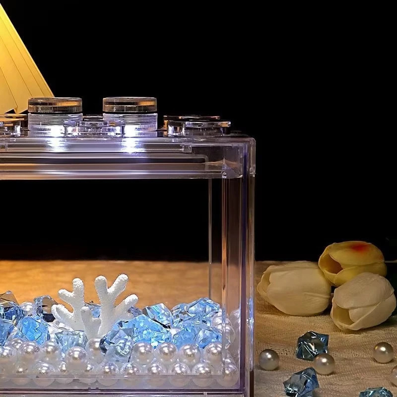 Special Tank Acrylic Net Red Block Box Glass Beads Landscape Mini Ecological Square Fish Tank Goldfish Bowl 250530