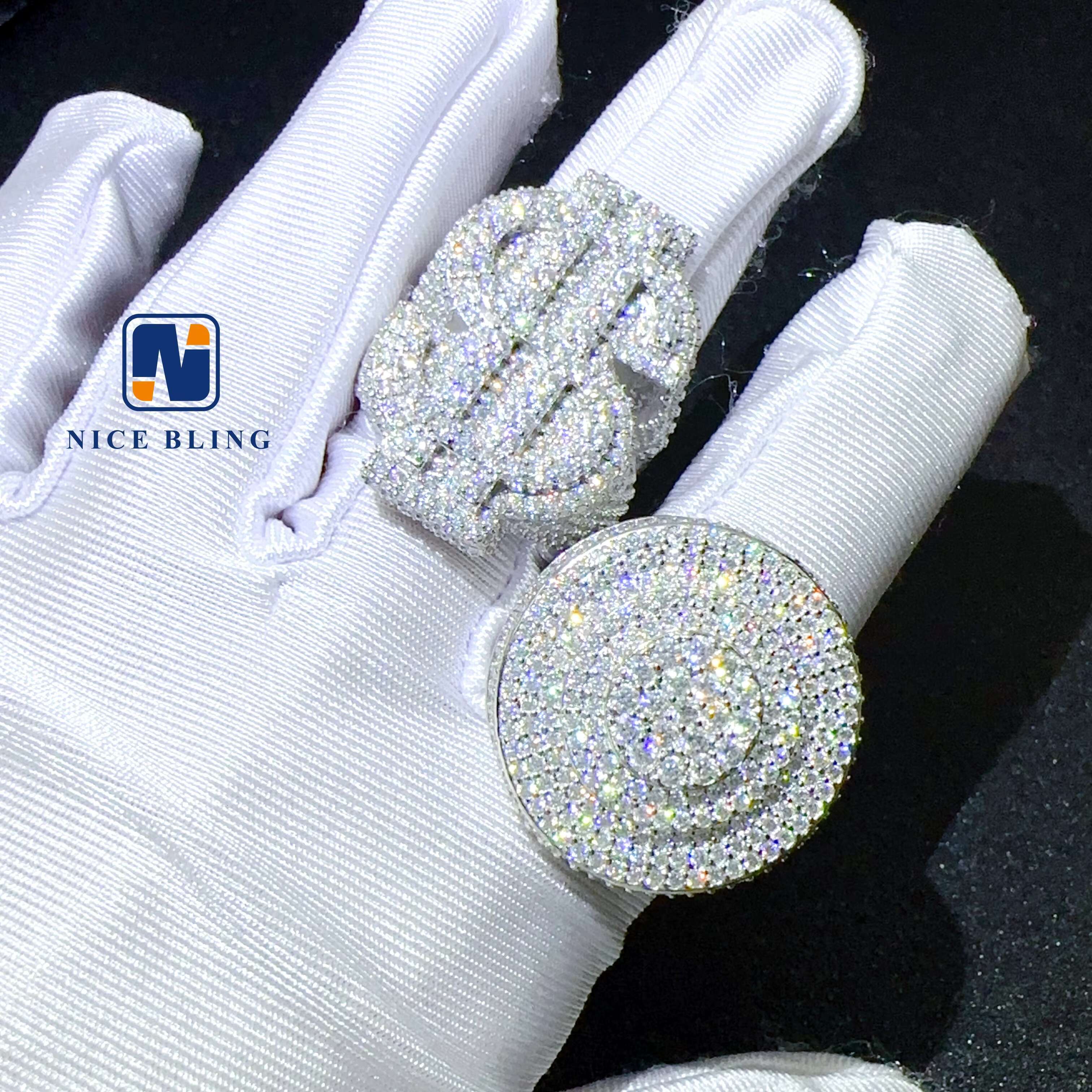 Fine Jewelry Best Selling Dollar Rings Iced Out S925 Silver Moissanite Hip Hop Ring Fashion USD Dollar Ring for Men