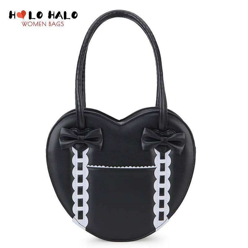 Lolita Heart Shaped Handbag For Women Japanese Kawaii Shoulder Bowknot Purses And Handbags Girls Satchel Bag Totes