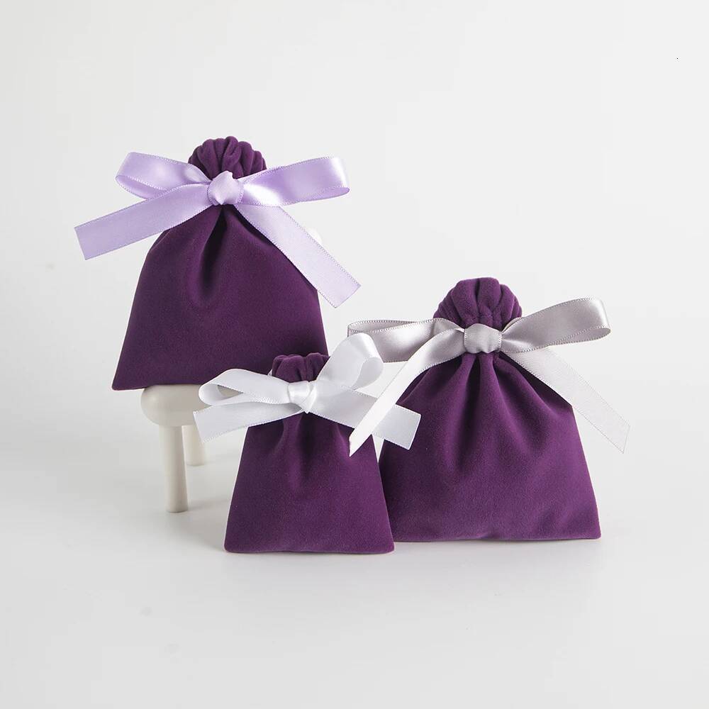 10pcs Bulk Purple New Jewelry Gift Candy Display Packing Storage Bags For Wedding Travel Drawstring Dust Veet Ribbon Pouches