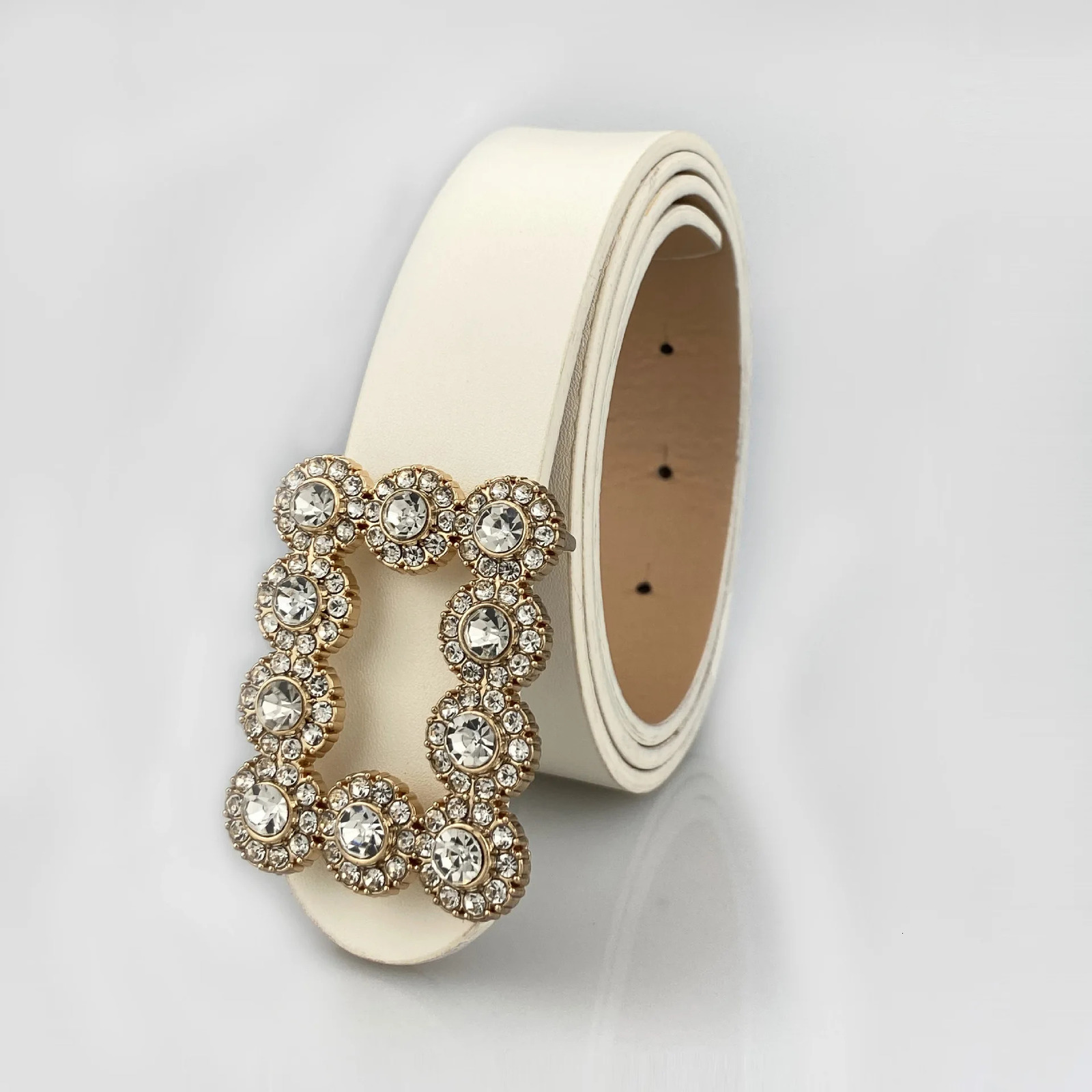 Fashion Belt Women Two Circle Diamond Decorate Buckle PU Leather Material Belt Female Casual Style Elegant Waist 250526