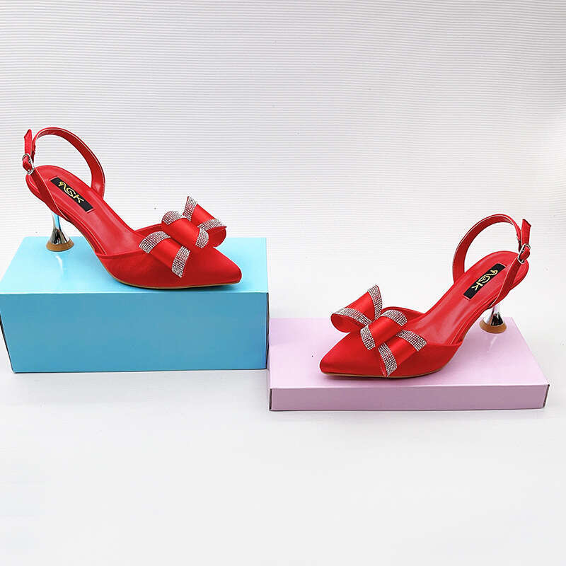 New Rhinestone Bowknot Women's Slippers Pointed Toe Stiletto High-end Fashion Outdoor Comfortable Shoes