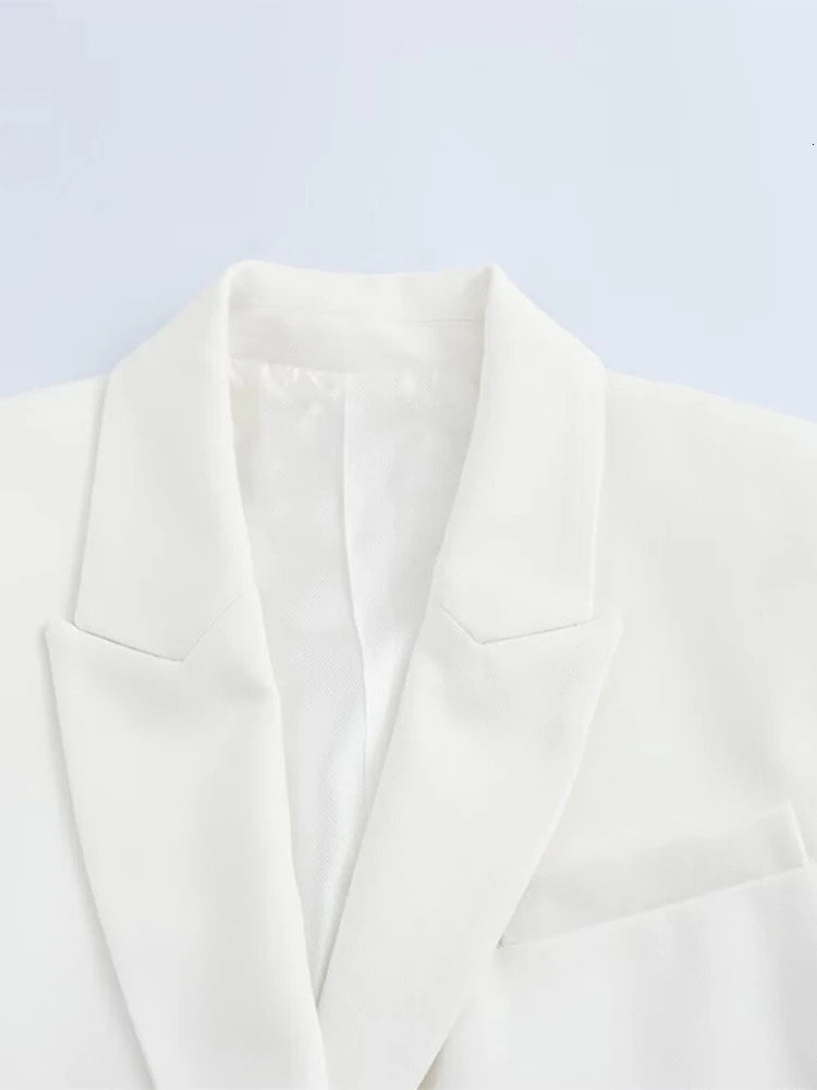 Fashion White Suit Long Pants Sets For Women Elegant Sleeveless Cropped Blazer Tops Wide Leg 2 Pieces Trousers Lady Chic Outfits 250527