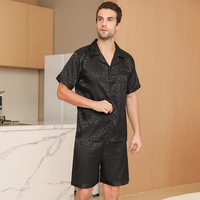 Mens pajamas short sleeved summer ice silk home clothing mens casual thin cardigan can be worn y250526