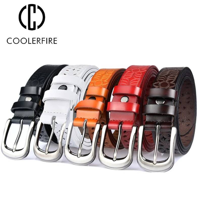 New Fashion Hollow Pattern Ladies Trendy Waistband Genuine Woman Belt Classic Pin Buckle Imitation Leather Strap Skirt