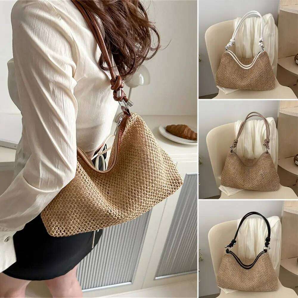 Woven Straw Cute Handmade Braid Large Capacity Shoulder Rattan Tote Bag Ladies