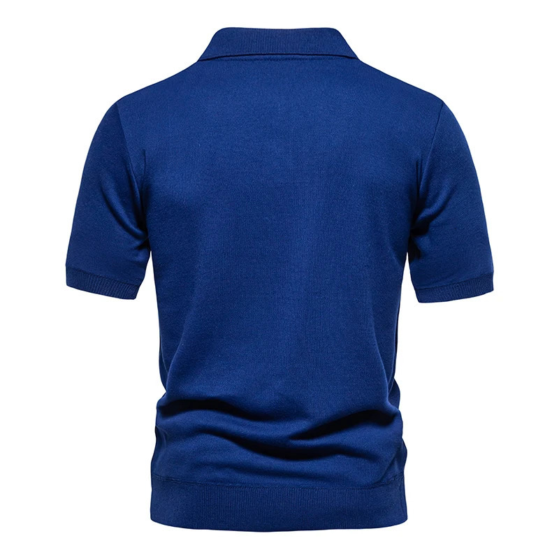 Mens Short Sleeve Polo Shirt Knit Retro Lapel T-shirt Fashion Casual Business Polo Top Clothes Solid Color Mens Jersey 250530