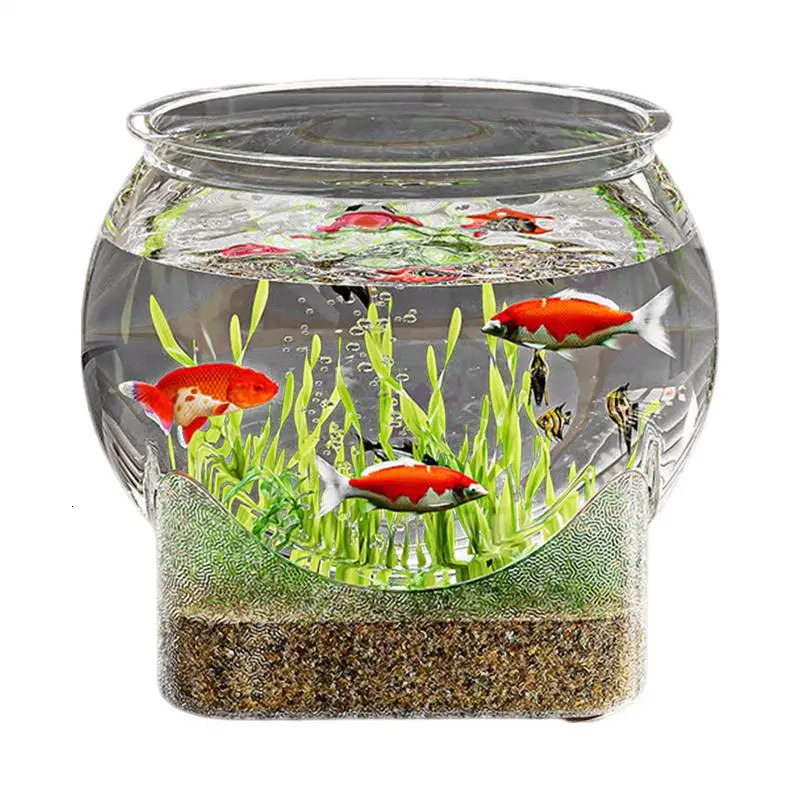 Clear Transparent Round Fish Tank Aquarium Micro-landscape Resistant Falling Desktop Ecologicals Transparent fish tank 250530