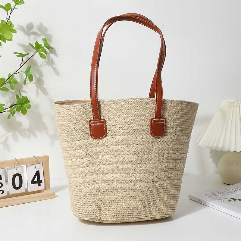 Straight Hair Large Capacity Tote Woven Bag Beach Vacation Bag Lightweight Fashion and Versatile