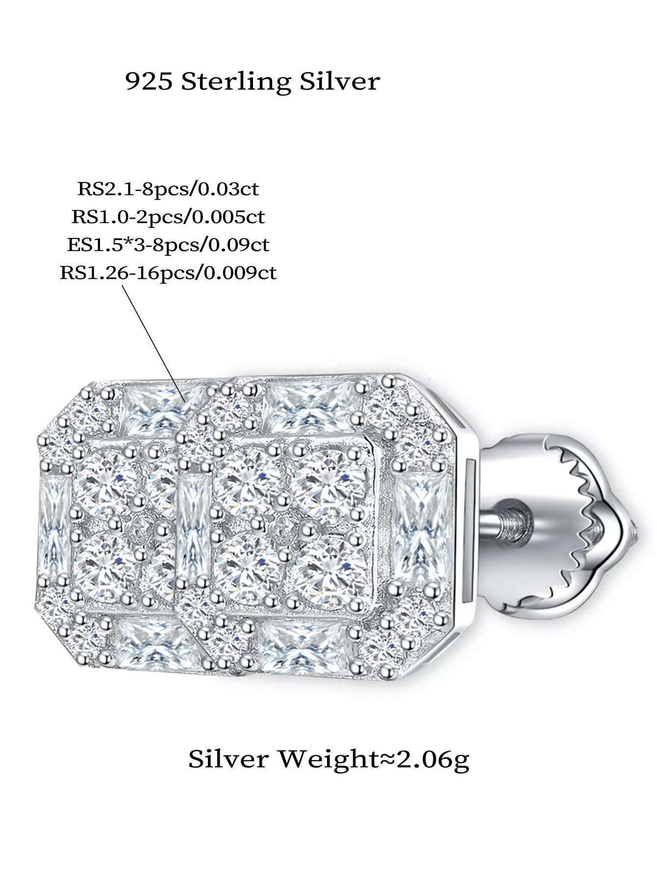 925 Sterling Silver Moissanite Mens Stud Earrings 5.5mm Hip Hop Style Passes Diamond Test-Mens Fashion Accessory