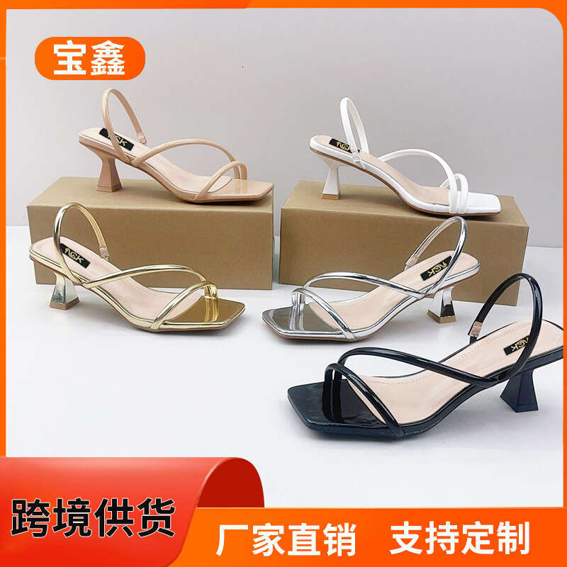 Fashion Solid Color Square Toe Outdoor Cross Back Strap Thin High Heel Plus Size Sandals for Women