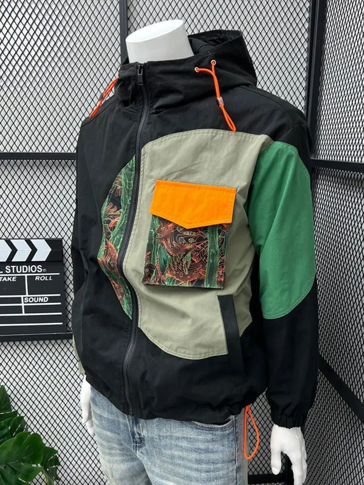 Spring Mens Pocket Patchwork Hoodie Jackets Men Hip Hop Y2K Hooded Bombers Jacket Fashion Techwear Streetwear Coat Clothes 250530