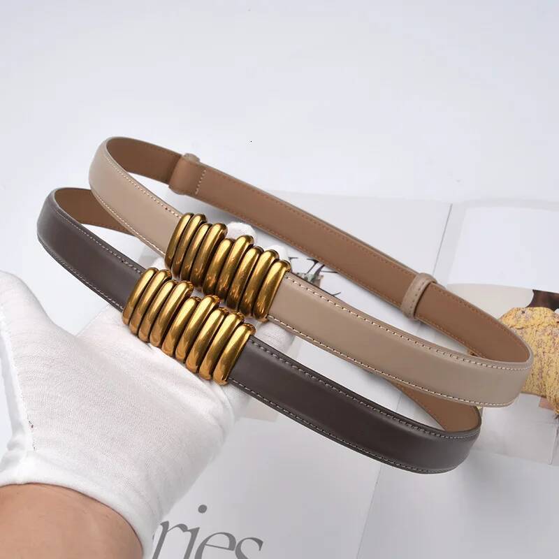 2.4cm Genuine Leather Designer Women Dress Cowhide Knot Belt Gold Alloy Buckle Waistband Jeans Female Gift