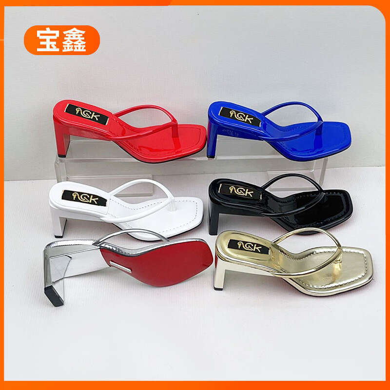 Hot Selling New High Heel Solid Color Fashion Youthful Clip Outdoor One-Strap Square Toe Sandals for Women