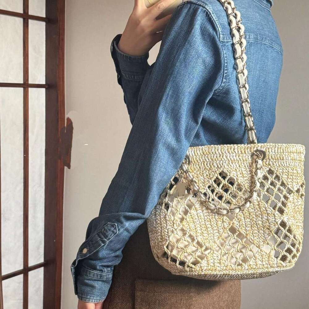 Straw Beach Tote Summer New Raffia Hollow Woven Beach High End Fashion Single Shoulder Crossbody Chain Basket Bag Crossbody Bag