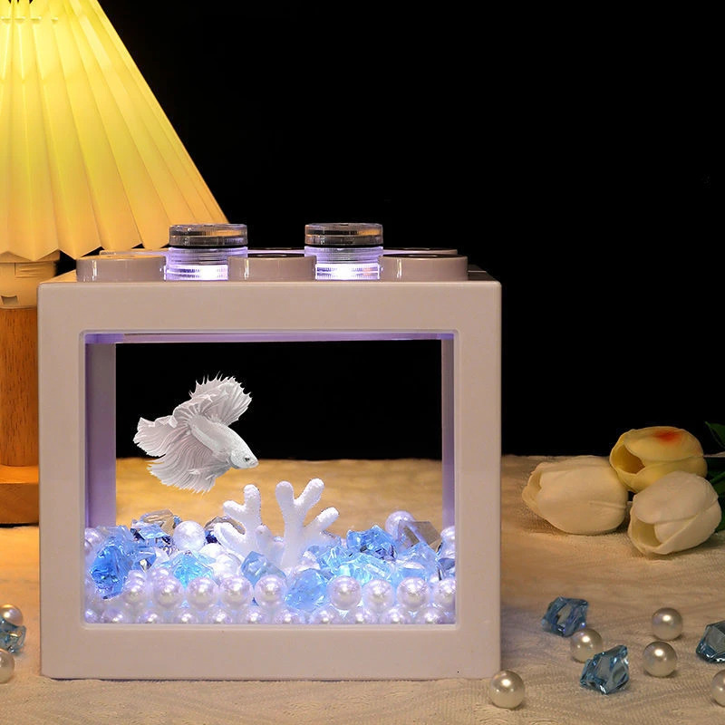 Special Tank Acrylic Net Red Block Box Glass Beads Landscape Mini Ecological Square Fish Tank Goldfish Bowl 250530