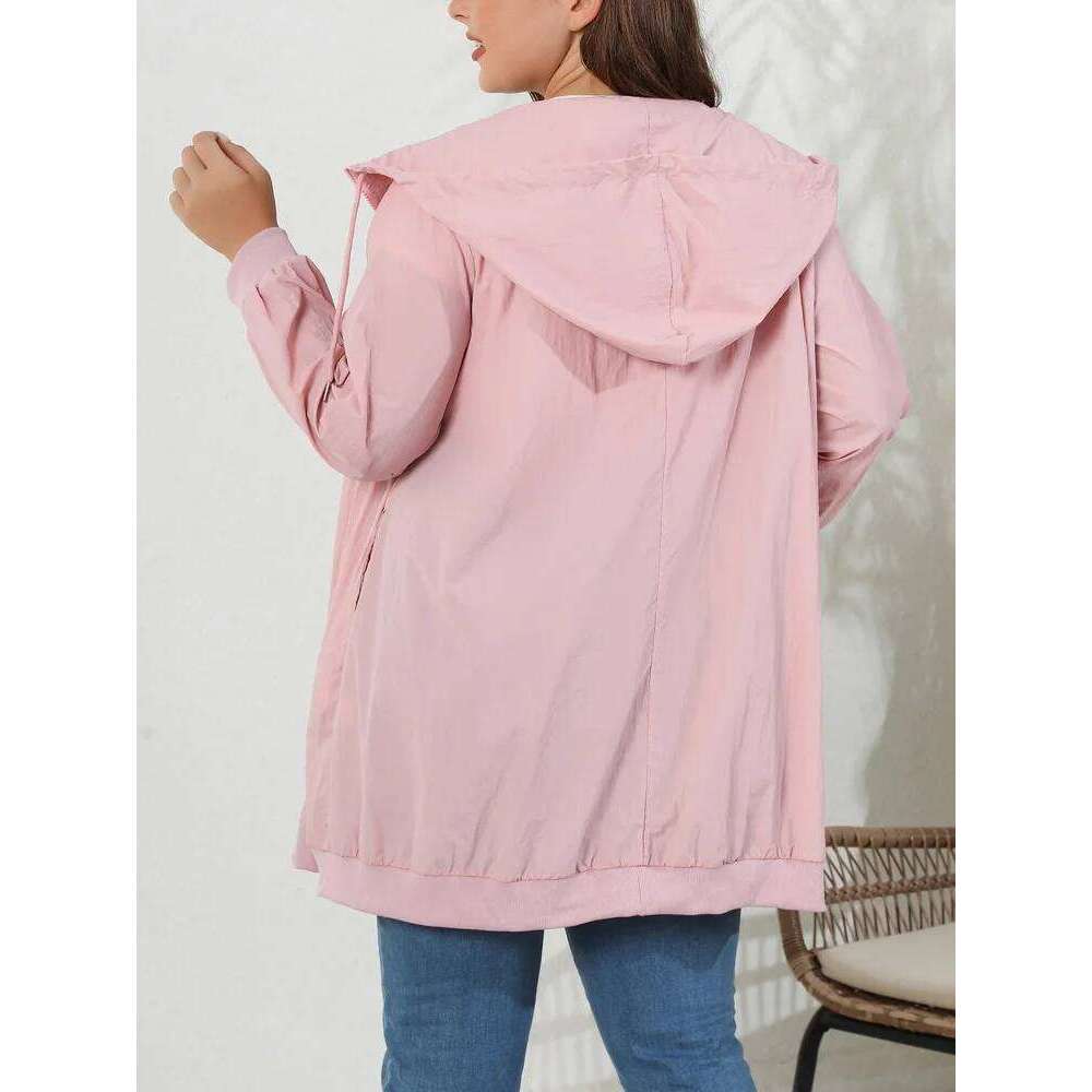 GIBSIE Plus Size Womens Casual Jackets 2023 Spring Autumn Fashion Loose Drawstring Hooded Long Sleeve Zip Up Coat Outwear High quality, fashionable, l