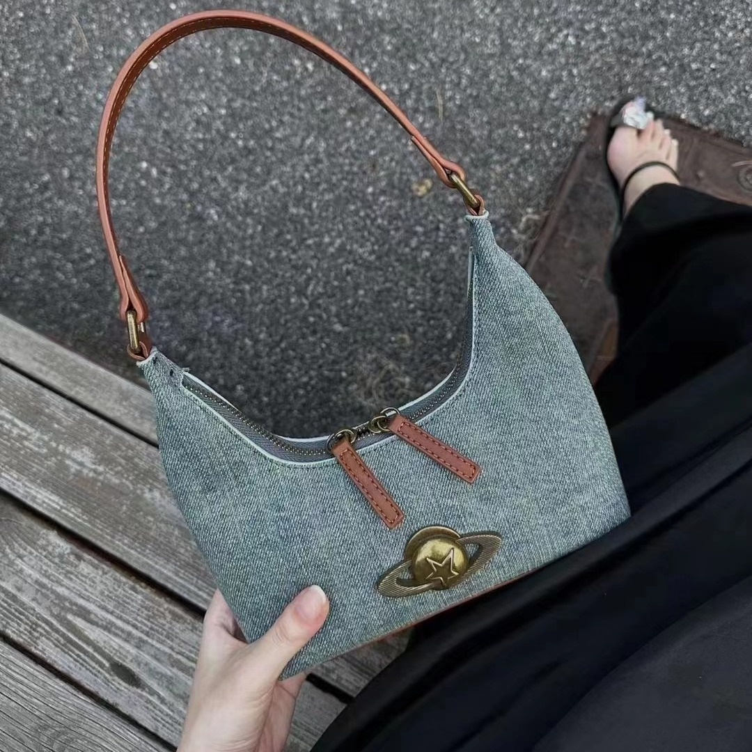 designer 2025 Autumn Winter New Underarm Bag Wandering Planet Shoulder Bag Versatile Handbag Niche Denim Underarm Bag Wholesale