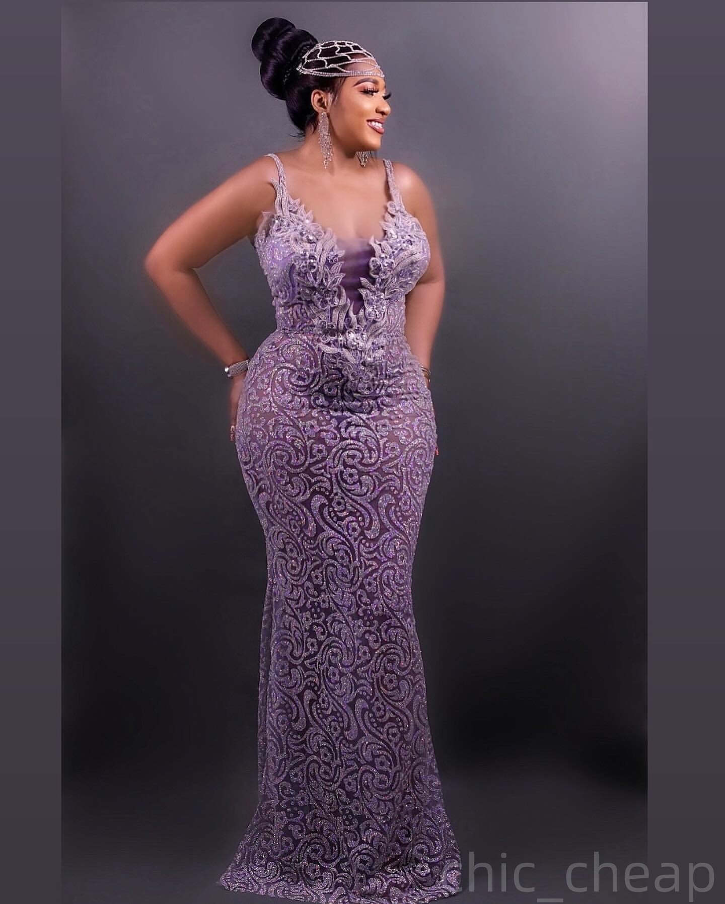Mermaid Lilac Prom Dresses 2025 Lace Sequined Spaghetti Vintage Evening Formal Party Second Birthday Engagement Gowns Plus Size Dress For Special Occa