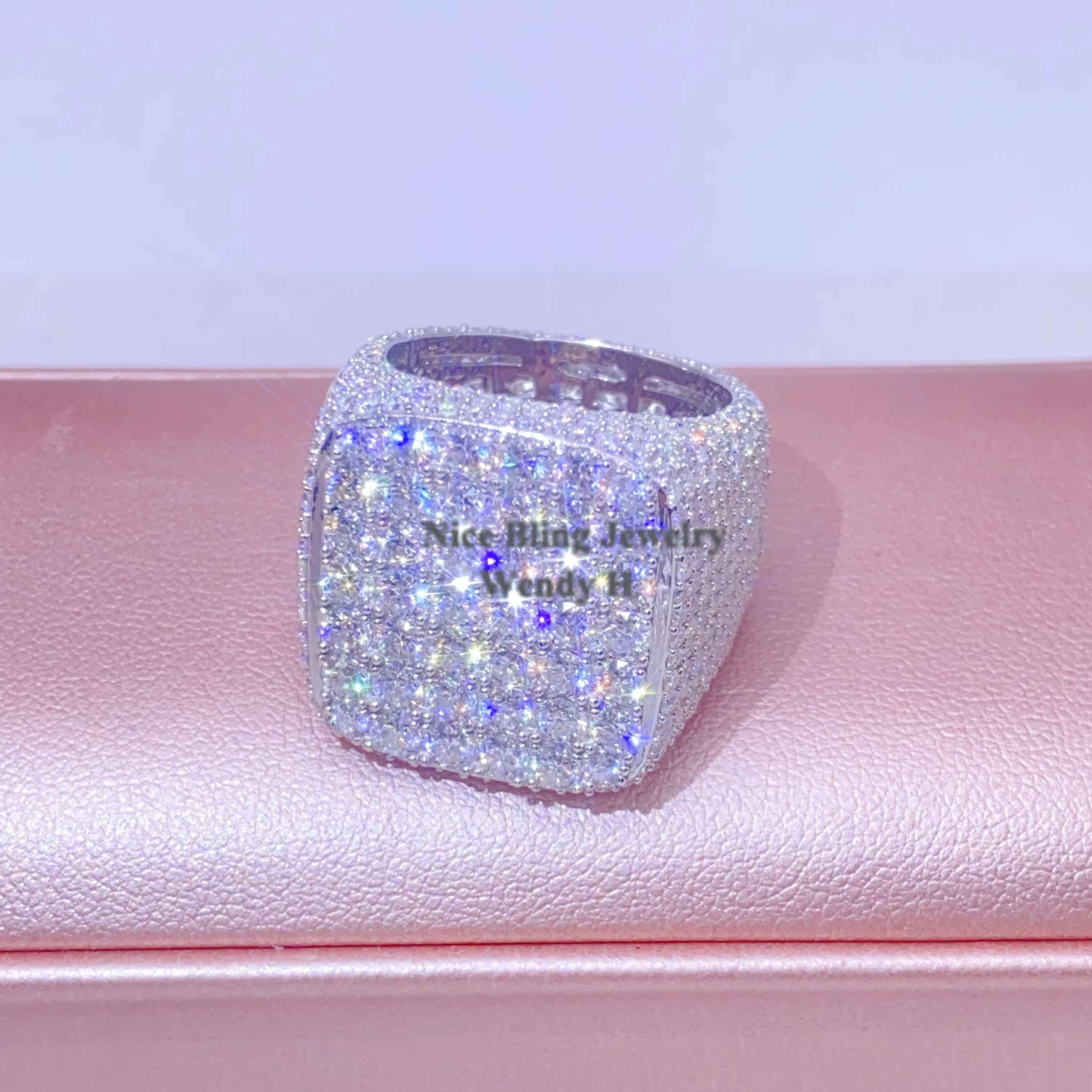 Fine Jewelry Vvs Moissanite Iced Out Rings Men Sterling Silver Diamond Hip Hop Ring
