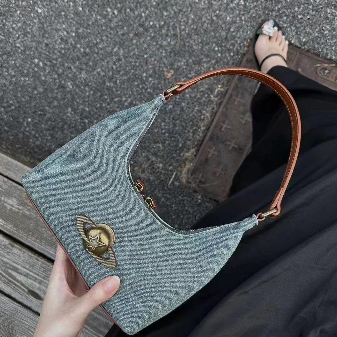 designer 2025 Autumn Winter New Underarm Bag Wandering Planet Shoulder Bag Versatile Handbag Niche Denim Underarm Bag Wholesale