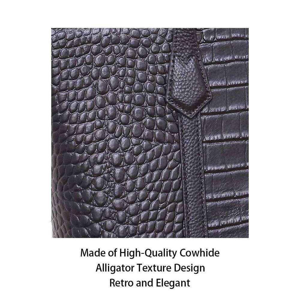 Vintage Large Capacity Women Tote Bag,Crocodile Pattern Solid Cowhide Armpit Shoulder Bag,Women's Casual Handbag for Commute
