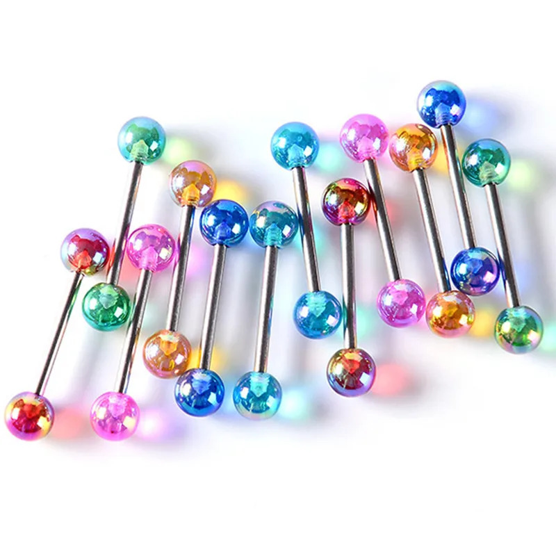6PCS Stainless Steel Glorious Tongue Ring Bulk 14G Nipple Piercing Bar Lot Glitter Tongue Piercing Set Barbell Piercing Jewelry 250526