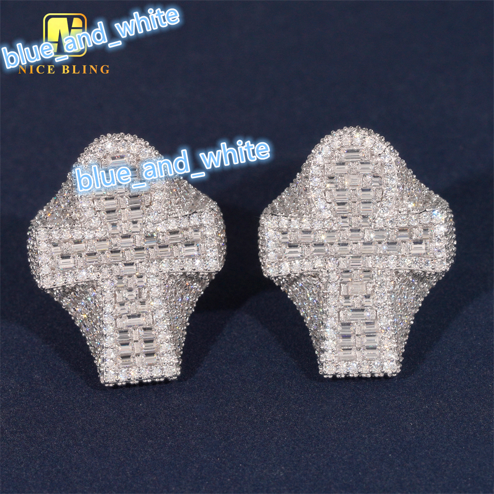 Custom Hip Hop Jewelry Iced Out Men 925 Silver Ring baguette Cut Moissanite Cross Ring Lab Diamond Engagement Ring for Men