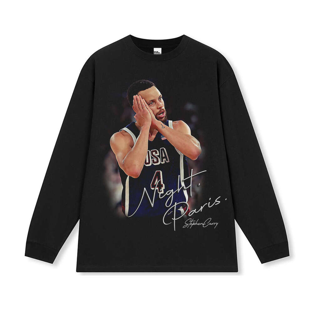 Curry Sleep Paris Goodnight Short Sleeve T-Shirt Men American Street Style Printed Washed Tee