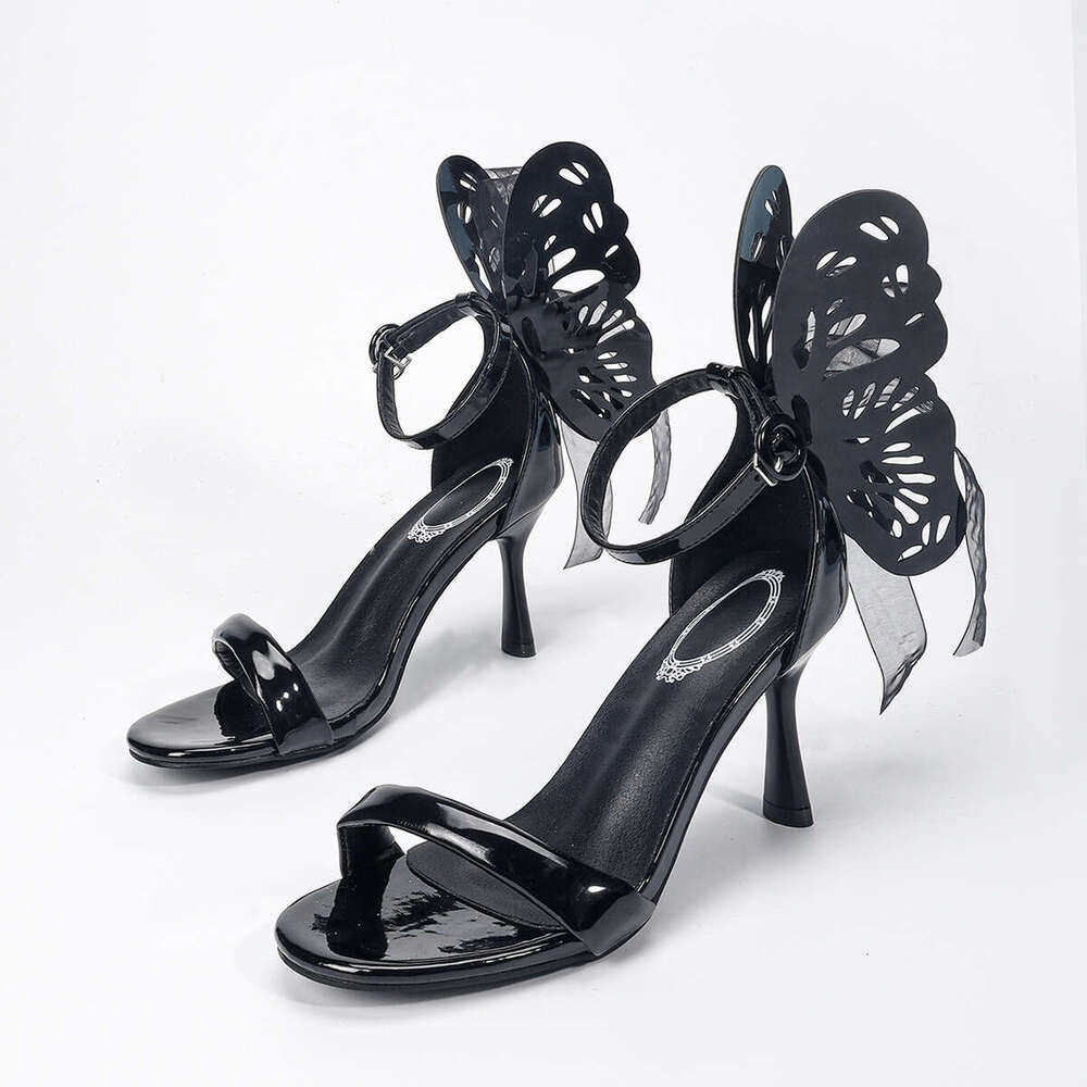 High Hollow Out Women's Shoes Three-Dimensional Large Butterfly Stiletto Heels One-Strap Sandals Ankle Strap Sexy
