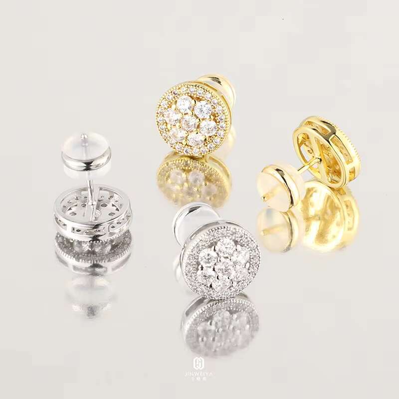Wholesale Fashion Stud Earrings Silver Plated Iced Out Moissanite Diamond Gold Plated