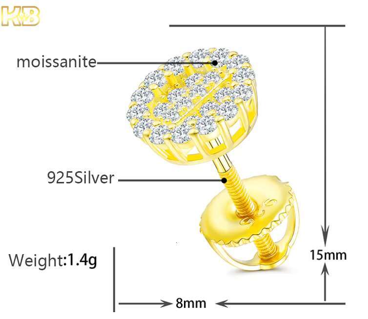 Trendy Moissanite Stud Earrings in Sterling Silver 925 for Men and Women Hip Hop Fashion Jewelry Design