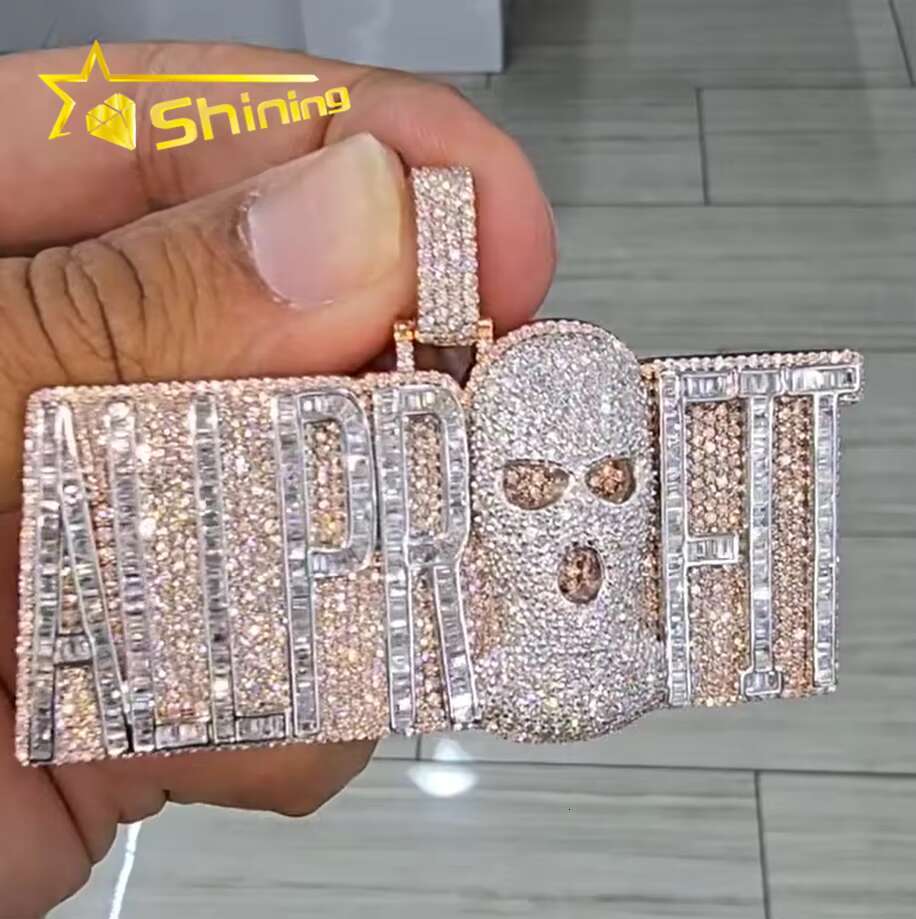 Personalized Rapper Hip Hop Jewelry 925 Silver Moissanite Diamond Custom Iced Out Name Letter Pendant With Cuban Chain