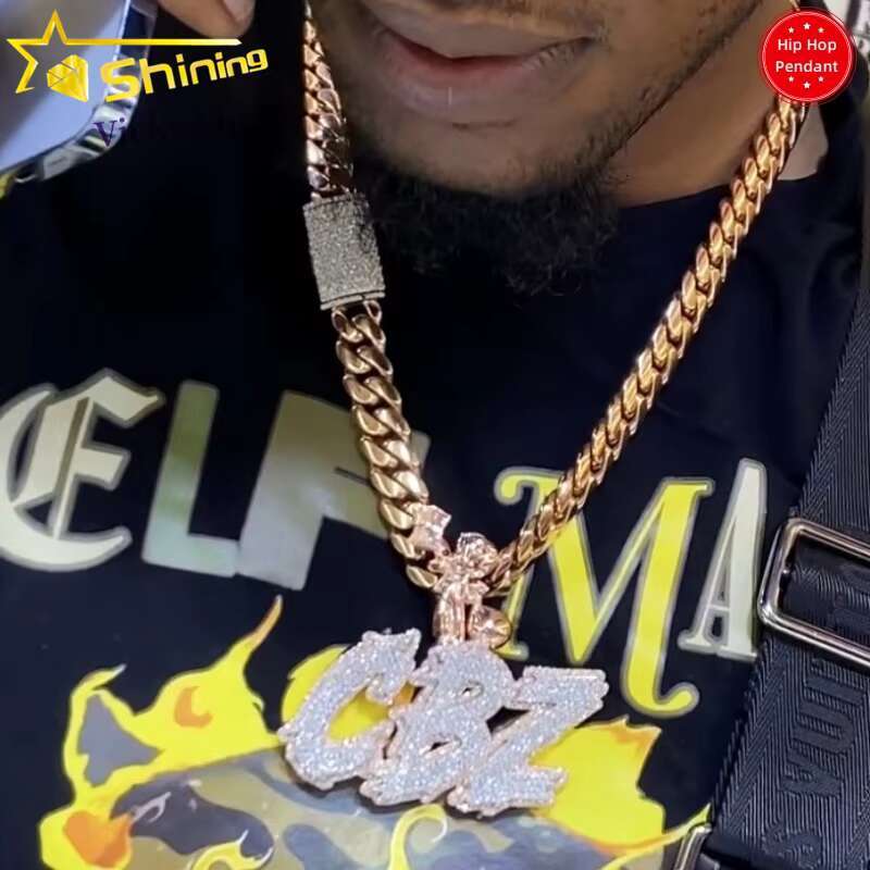 Rapper Jewelry Customized Iced Out Name Pendant Moissanite Hip Hop Jewelry Men Women 925 Silver VVS Moissanite Pendant
