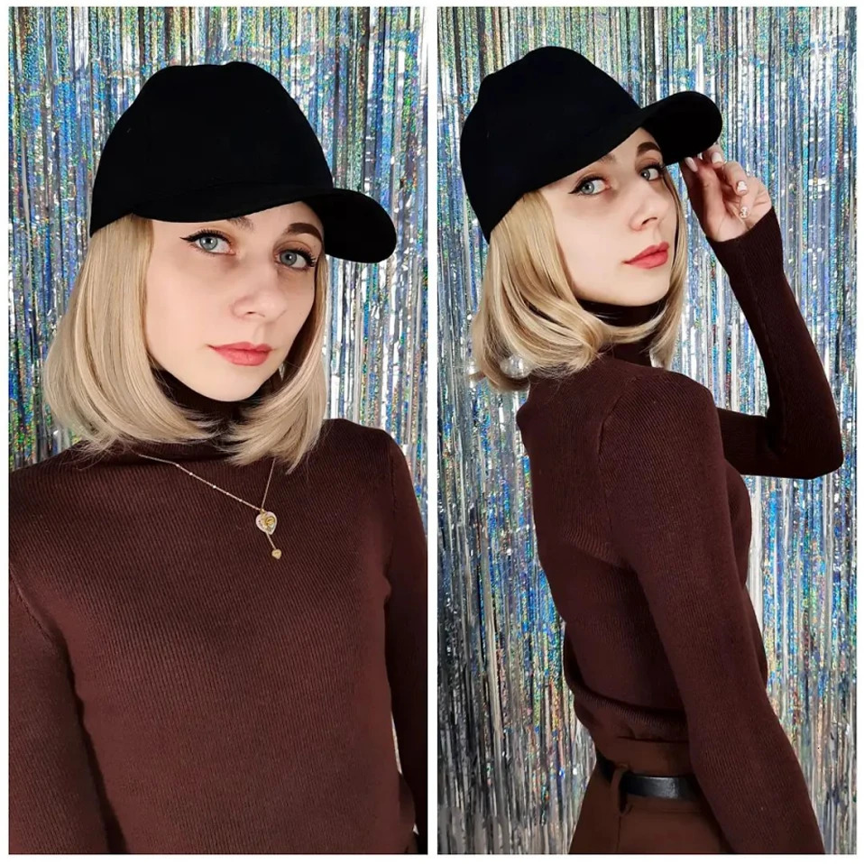 Benehair Synthetic 6inch Baseball Wig Bob Wig Black Hat Wigs Cap With Hair Naturally Connect Bob Hair Baseball Cap Adjustable 250530