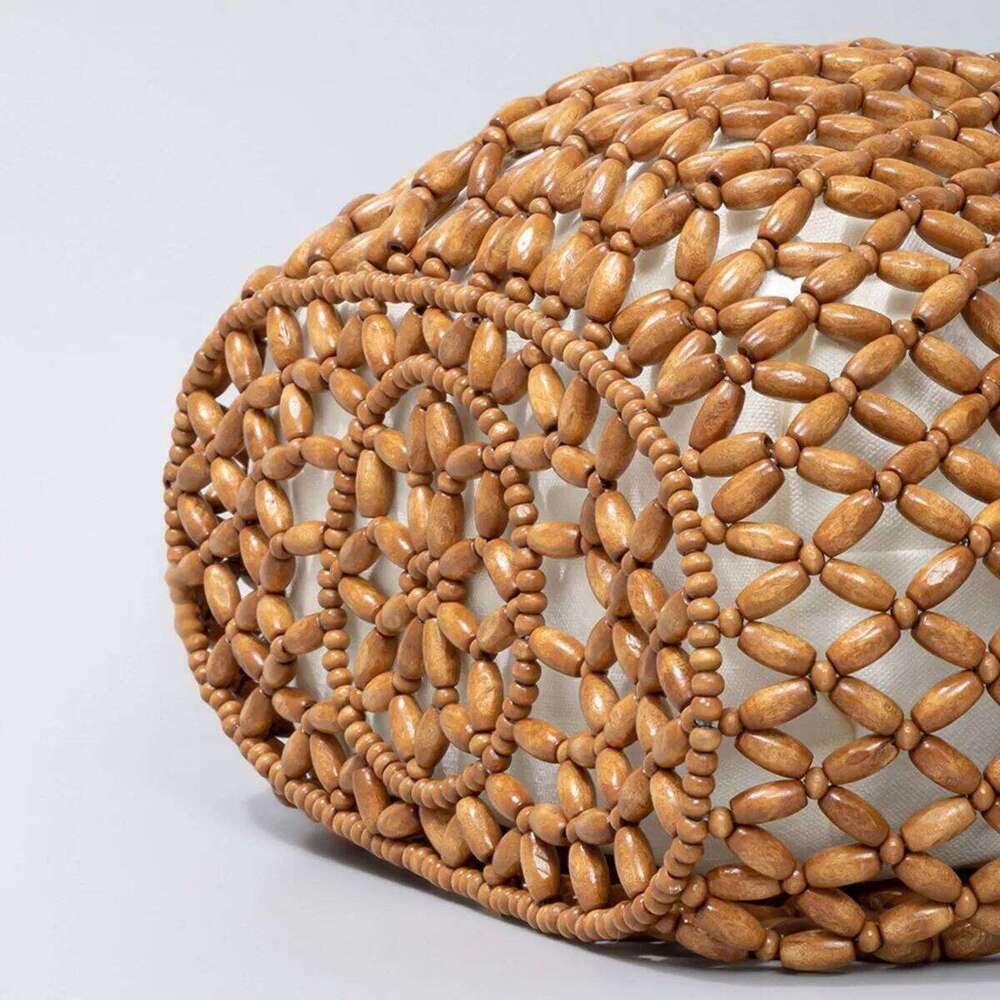 Large Capacity Wooden Bead Handbag Women Handwoven Tote Purse Bohemian Shoulder Fashion Beach Travel Bag Stylish Casual