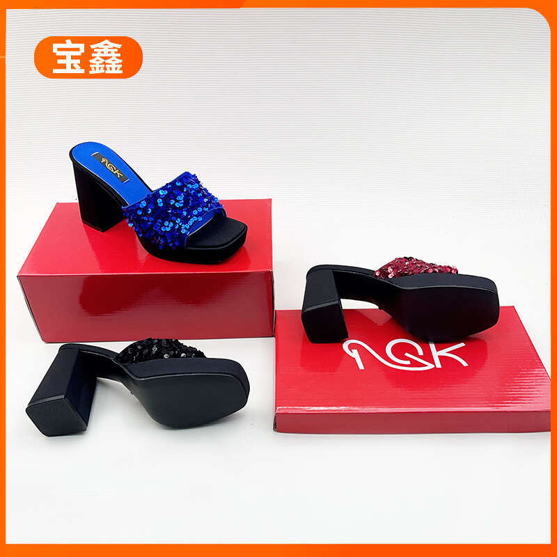 Fashion Shoes 2025 Spring Open-Toe Chunky Heel High-Heeled Women's Slippers with a High-End Feel