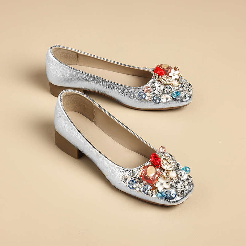 Evening Rhinestone French Style Chunky Mid Heel Single Women 2024 Trend New Spring Autumn Large Size Women's Shoes 41-43