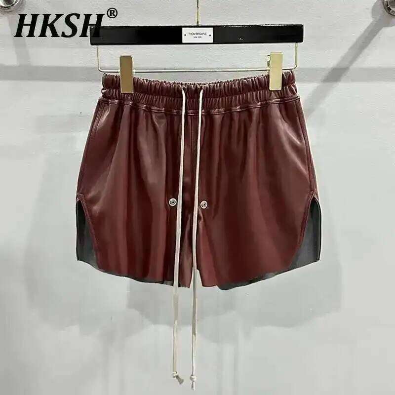 HKSH Summer New Men's Tide Chic RO Shorts High Street Dark Zipper Elastic Waist Leather Fashion Ins Gothic Cotton Capris Hk1807