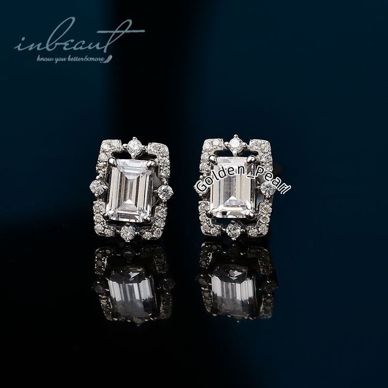 New Arrival Silver 925 Original Total 2 Ct Brilliant Emerald Cut Diamond Test Past D Color Moissanite Stud Earrings Fine Jewelry