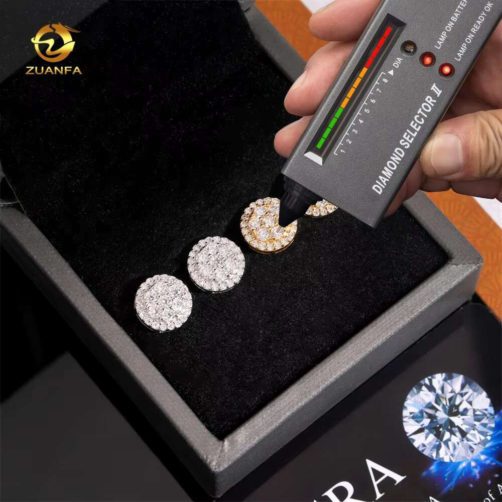 Fine Jewelry Fashion Hip Hop Round Iced Out Stud Moissanite Diamond Mens 925 Silver Earrings