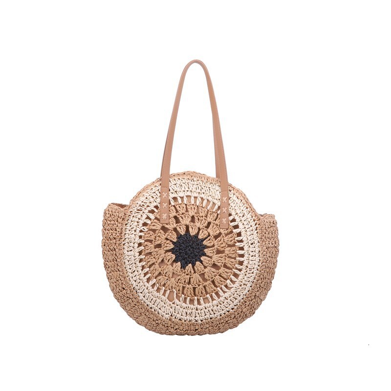 Free Shipping Designer Bag 2025 New Paper Rope Hollow Out Colorful Round Plate Straw Leisure Beach Single Shoulder Fashion Woven Women's Bag