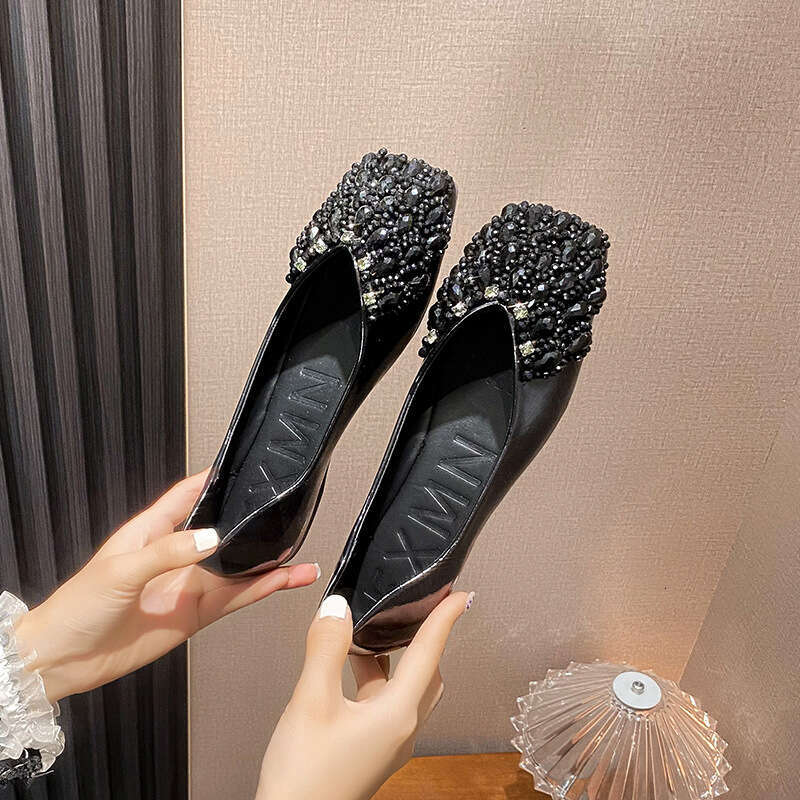 Soft Sole Loafers 2023 New Spring Crystal Wedding Flat Rhinestone Moccasins Large Size Women's Shoes 41 to 43