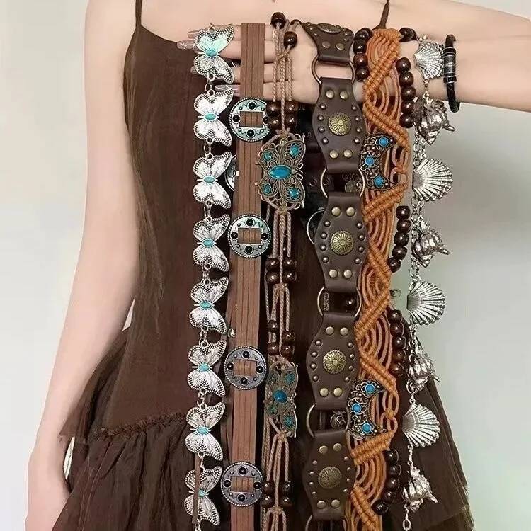 2025 Butterfly Tassel Waist Chain Y2K Trendy Bohemian Belt Summer Beach Accessories Vintage Flower Jean Skirt White Dress Belts