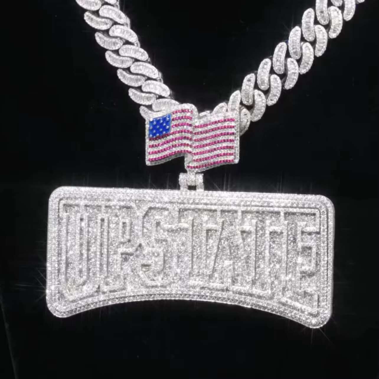 925 Sterling Silver Men Jewelry Necklace Custom Made Iced Out VVS Moissanite Name Horizontal Pendant With Flag Bail