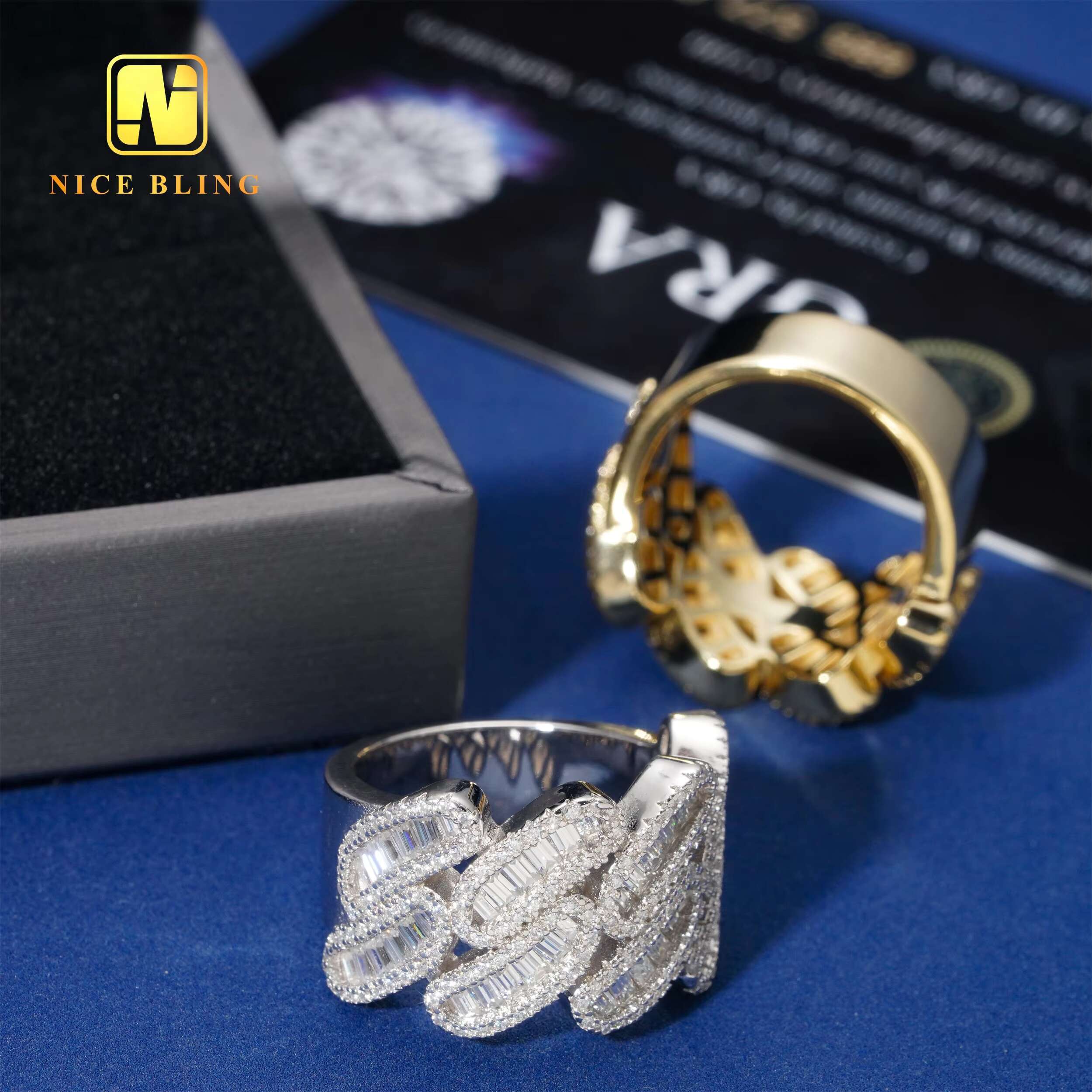 Fashion Iced Out Cuban Rings 925 Silver Hip Hop Jewelry Men baguette Moissanite Diamond Engagement Rings